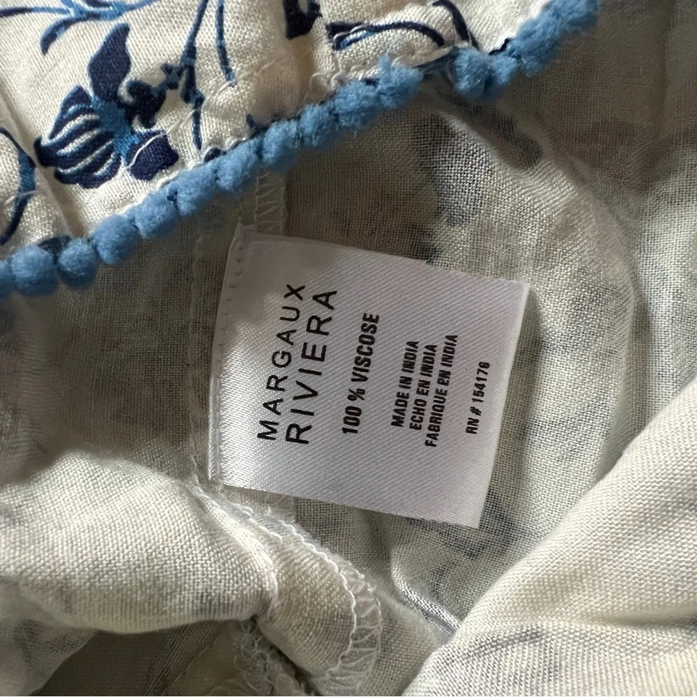Margaux Riviera Blue White Milkmaid Maid Tiered Dress - Size Small
